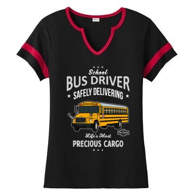 School Bus Driver - Safely Delivering Precious Ladies Halftime Notch Neck Tee