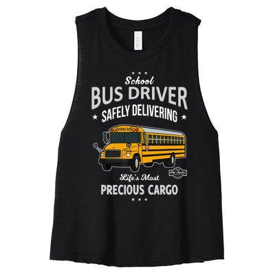 School Bus Driver - Safely Delivering Precious Women's Racerback Cropped Tank