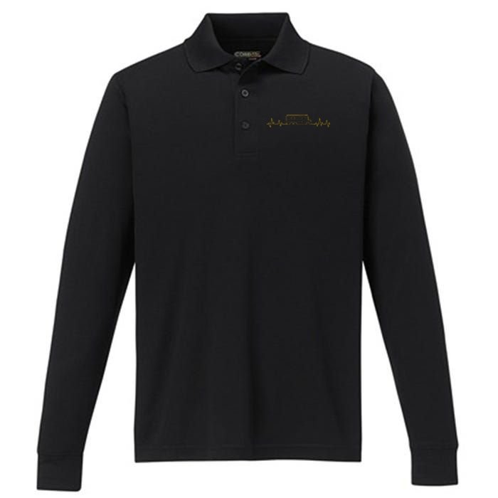 School Bus Driver Heartbeat Yellow Shuttle Student Transit Performance Long Sleeve Polo