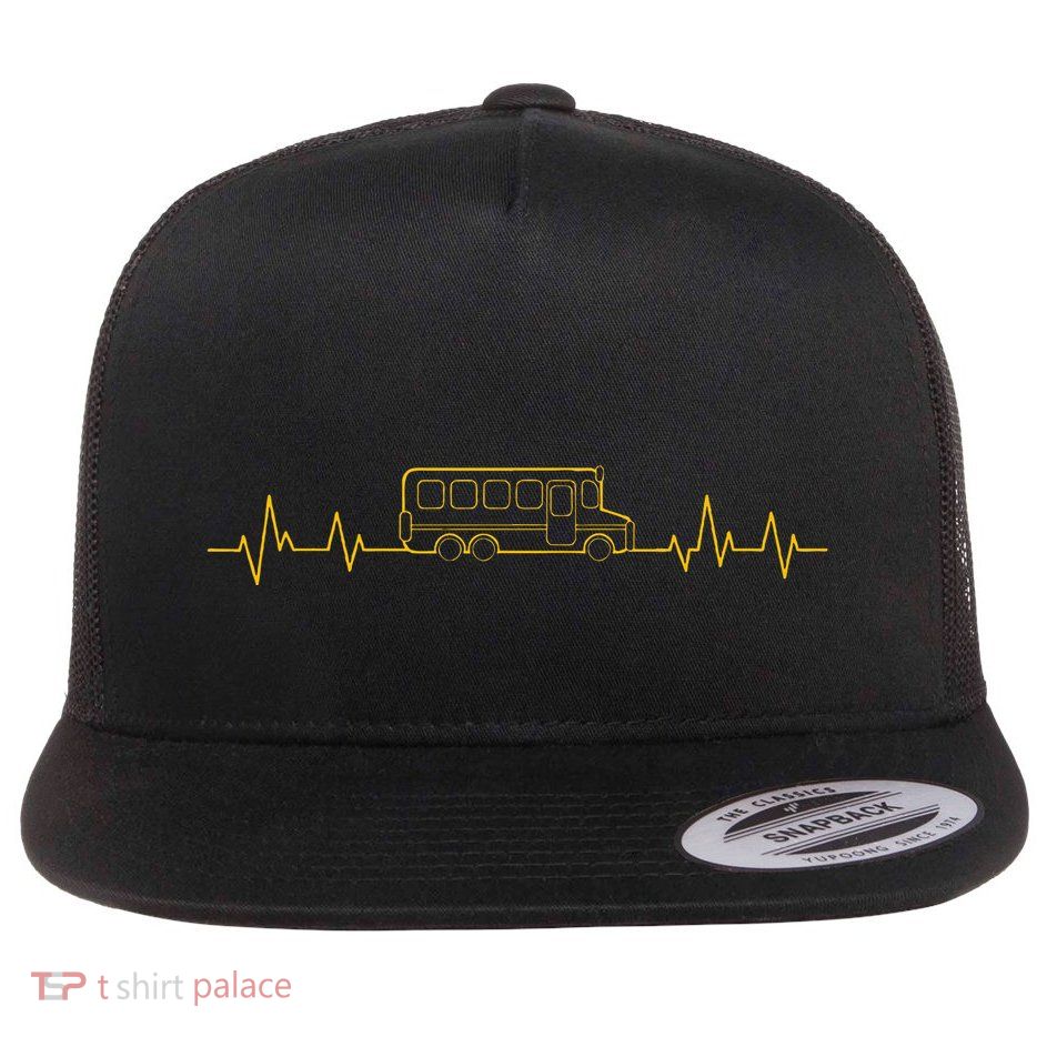 School Bus Driver Heartbeat Yellow Shuttle Student Transit Flat Bill Trucker Hat