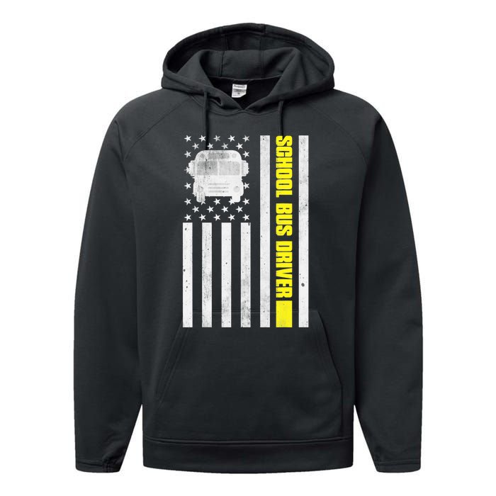 School Bus Driver American Flag, School Bus Driver Performance Fleece Hoodie