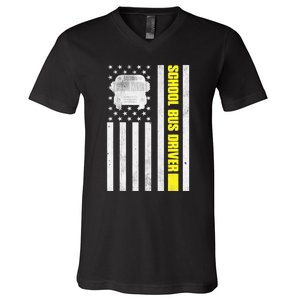 School Bus Driver American Flag, School Bus Driver V-Neck T-Shirt