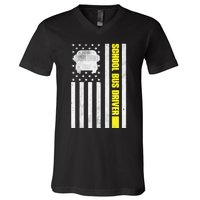 School Bus Driver American Flag, School Bus Driver V-Neck T-Shirt