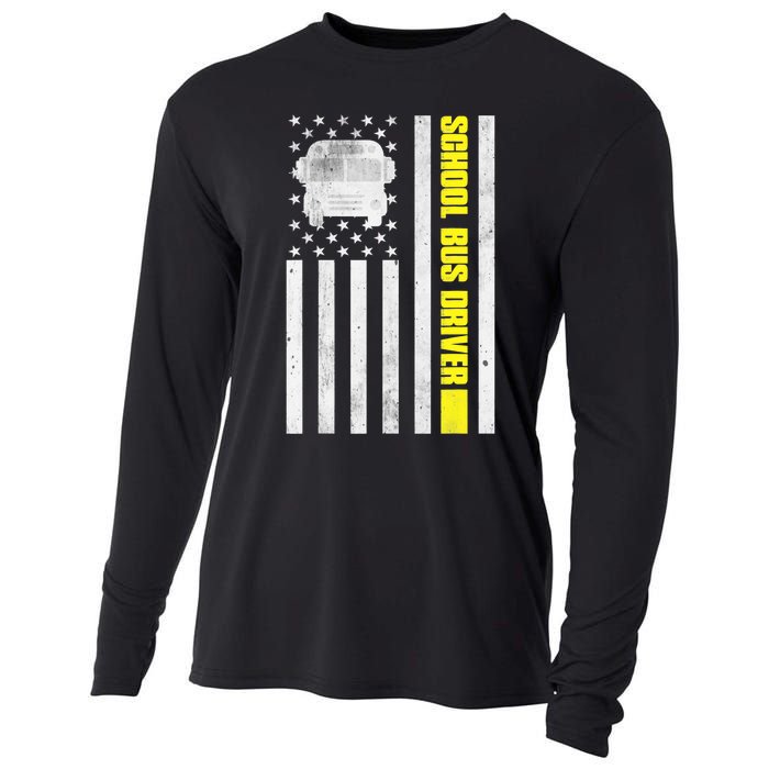 School Bus Driver American Flag, School Bus Driver Cooling Performance Long Sleeve Crew