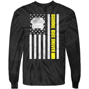 School Bus Driver American Flag, School Bus Driver Tie-Dye Long Sleeve Shirt