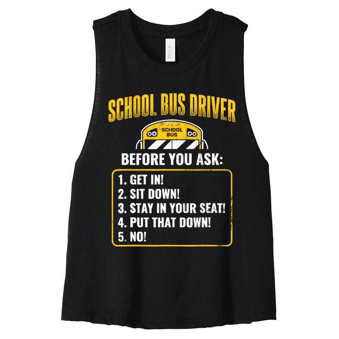 School Bus Driver Rules Work School BusDriver Women's Racerback Cropped Tank