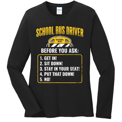 School Bus Driver Rules Work School BusDriver Ladies Long Sleeve Shirt