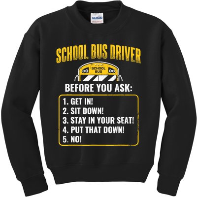 School Bus Driver Rules Work School BusDriver Kids Sweatshirt