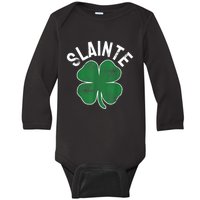 Slainte Beer Drinking Irish ST PATRICKS DAY Shamrock Funny Baby Long Sleeve Bodysuit