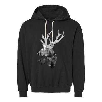 Silhouette Buck Deer Artwork Forest Wildlife Animal Lover Garment-Dyed Fleece Hoodie