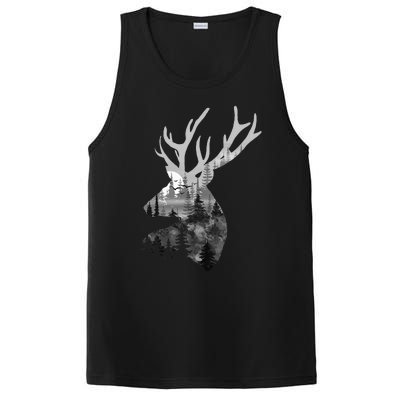 Silhouette Buck Deer Artwork Forest Wildlife Animal Lover PosiCharge Competitor Tank