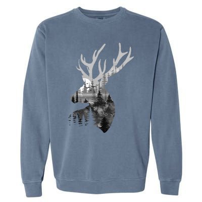 Silhouette Buck Deer Artwork Forest Wildlife Animal Lover Garment-Dyed Sweatshirt