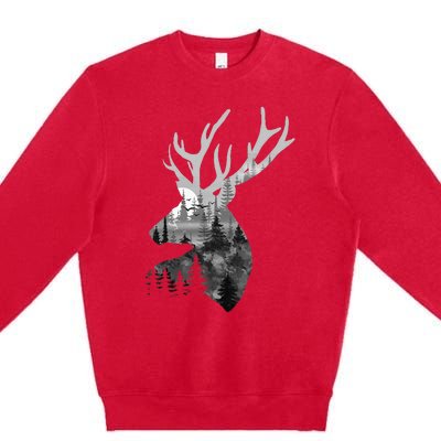 Silhouette Buck Deer Artwork Forest Wildlife Animal Lover Premium Crewneck Sweatshirt