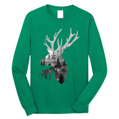 Silhouette Buck Deer Artwork Forest Wildlife Animal Lover Long Sleeve Shirt