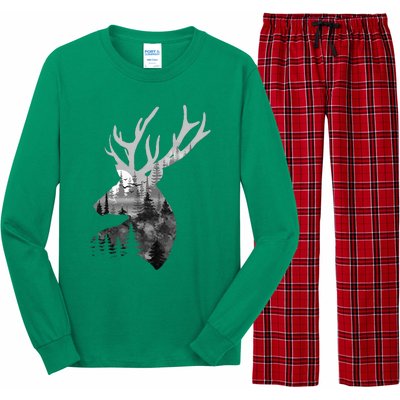 Silhouette Buck Deer Artwork Forest Wildlife Animal Lover Long Sleeve Pajama Set