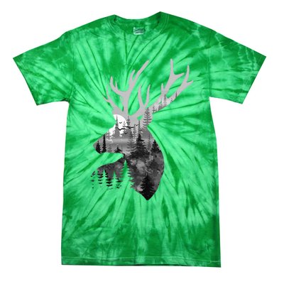 Silhouette Buck Deer Artwork Forest Wildlife Animal Lover Tie-Dye T-Shirt