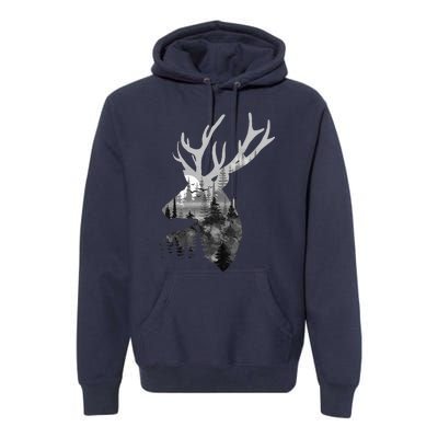 Silhouette Buck Deer Artwork Forest Wildlife Animal Lover Premium Hoodie