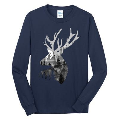 Silhouette Buck Deer Artwork Forest Wildlife Animal Lover Tall Long Sleeve T-Shirt