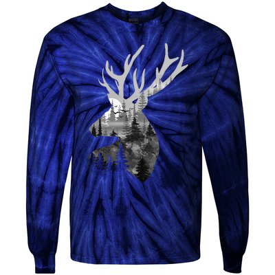 Silhouette Buck Deer Artwork Forest Wildlife Animal Lover Tie-Dye Long Sleeve Shirt