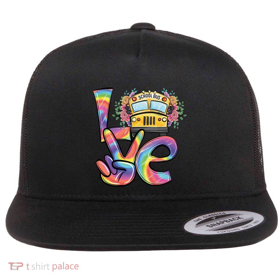 School Bus Driver Tie Dye Valentines Day Love Gift Flatbill Hat