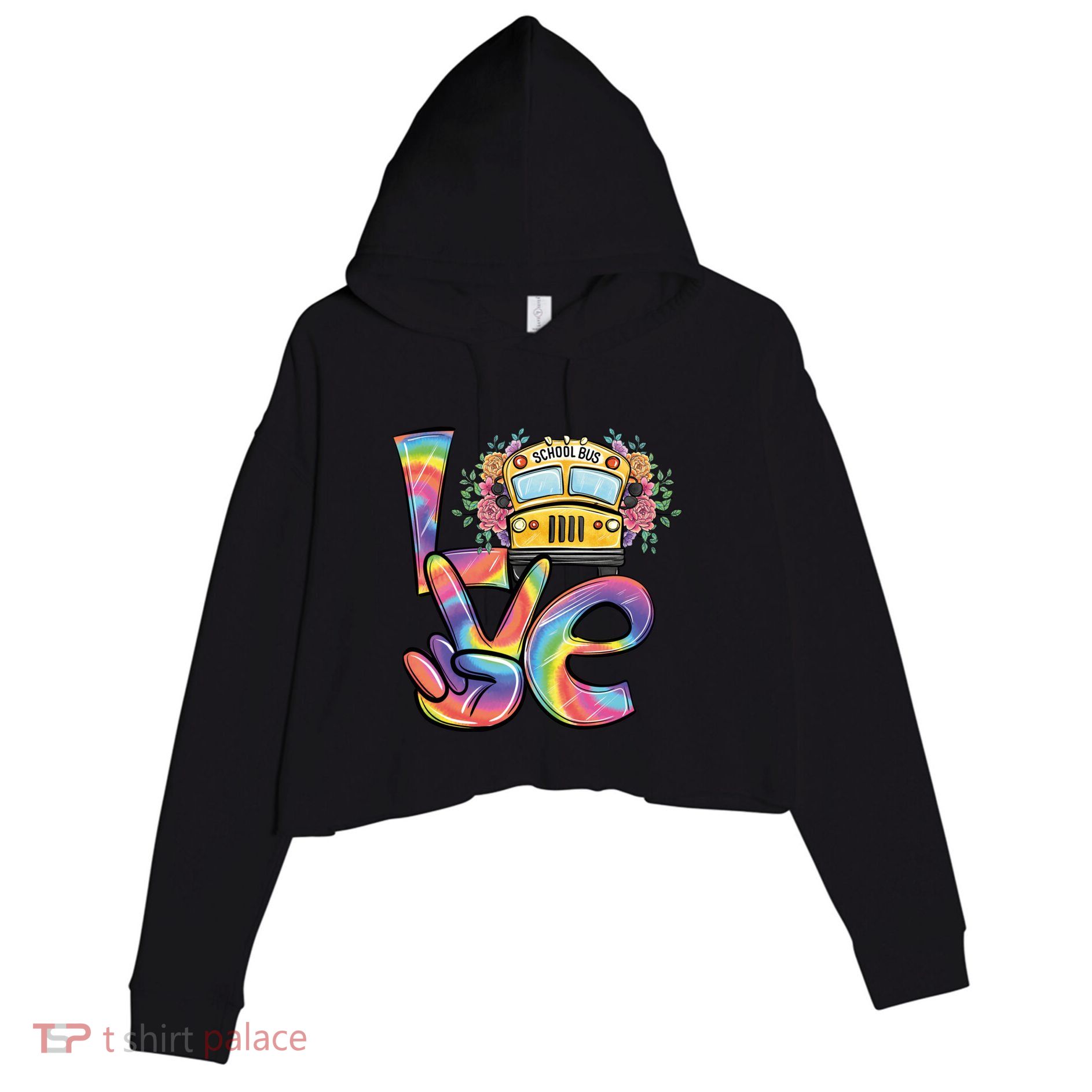 School Bus Driver Tie Dye Valentines Day Love Gift Crop Fleece Hoodie