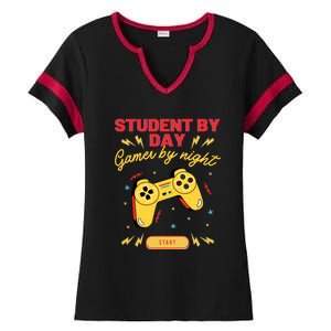 Student By Day Gamer By Night Ladies Halftime Notch Neck Tee