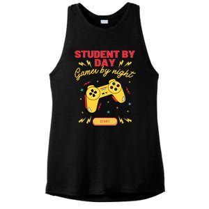 Student By Day Gamer By Night Ladies PosiCharge Tri-Blend Wicking Tank