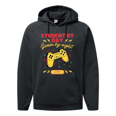 Student By Day Gamer By Night Performance Fleece Hoodie