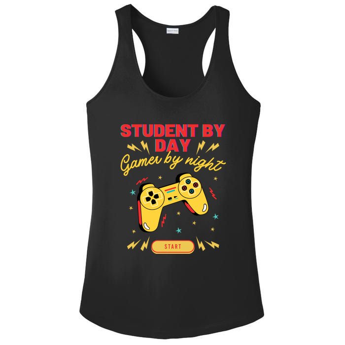 Student By Day Gamer By Night Ladies PosiCharge Competitor Racerback Tank