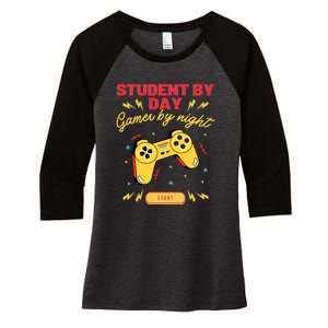 Student By Day Gamer By Night Women's Tri-Blend 3/4-Sleeve Raglan Shirt