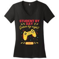 Student By Day Gamer By Night Women's V-Neck T-Shirt