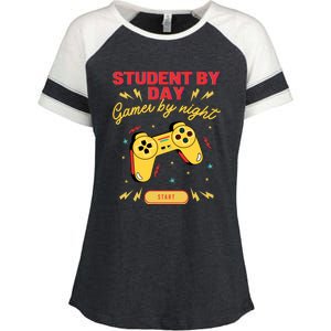 Student By Day Gamer By Night Enza Ladies Jersey Colorblock Tee