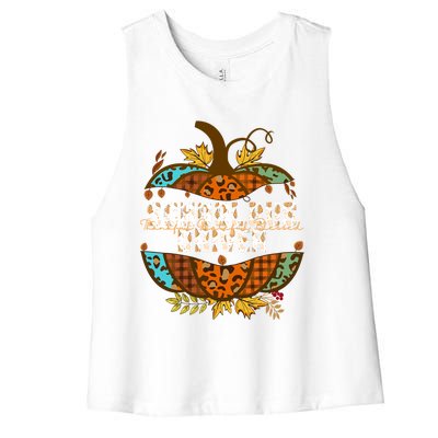 School Bus Driver Thankful Grateful Blessed Fall Pumpkin Gift Women's Racerback Cropped Tank