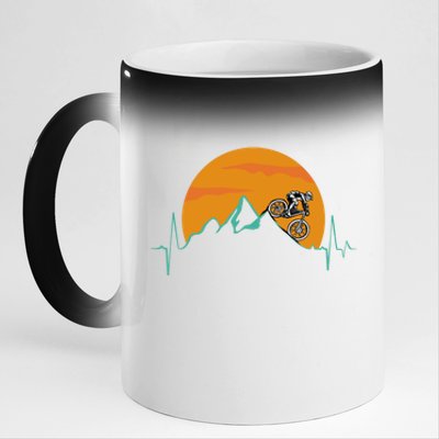 Sunset Biker Downhill Mtb Biking Mountain Bike Heartbeat Meaningful Gift 11oz Black Color Changing Mug