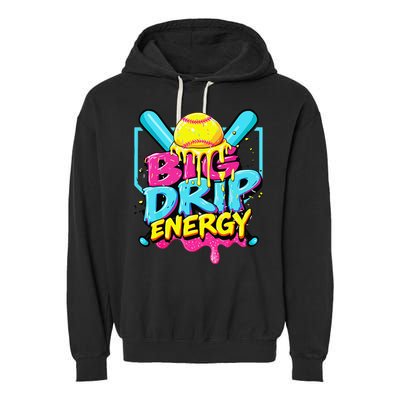 Softball Big Drip Energy Ice Cream Dripping Softball Garment-Dyed Fleece Hoodie