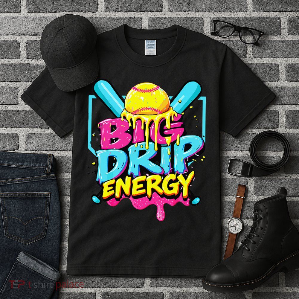 Softball Big Drip Energy Ice Cream Dripping Softball Tall T-Shirt