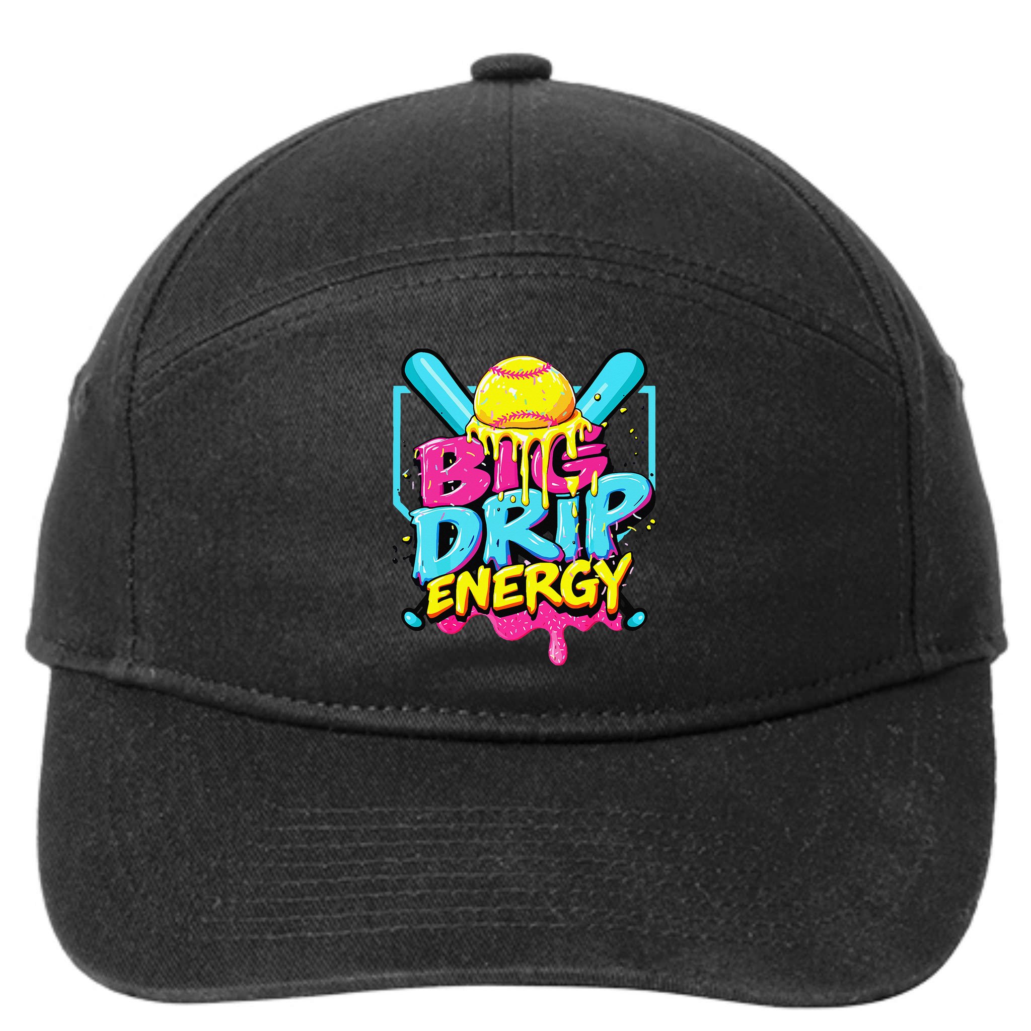 Softball Big Drip Energy Ice Cream Dripping Softball 7-Panel Snapback Hat