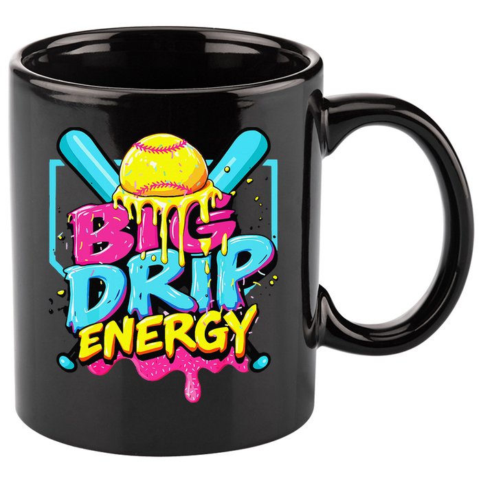 Softball Big Drip Energy Ice Cream Dripping Softball 11oz C Handle Ceramic Mug