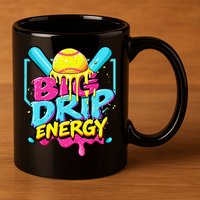 Softball Big Drip Energy Ice Cream Dripping Softball 11oz C Handle Ceramic Mug