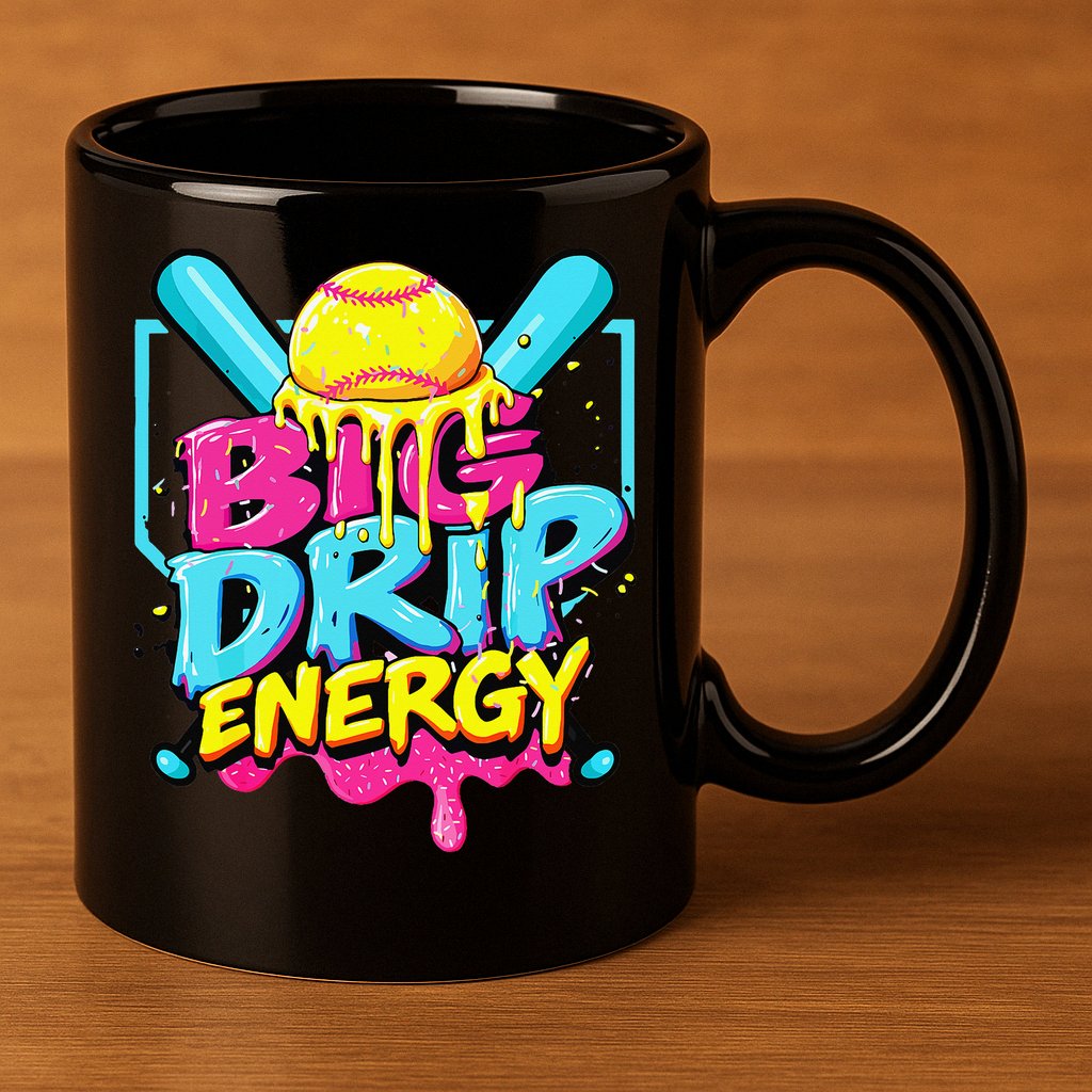 Softball Big Drip Energy Ice Cream Dripping Softball 11oz C Handle Ceramic Mug