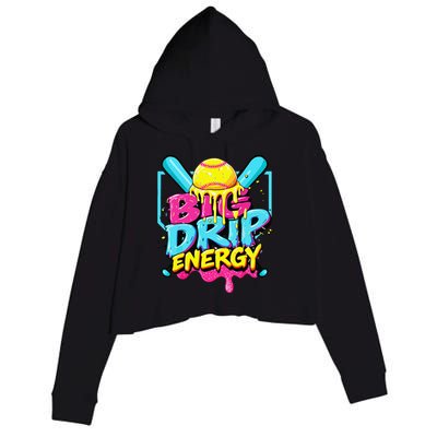 Softball Big Drip Energy Ice Cream Dripping Softball Crop Fleece Hoodie