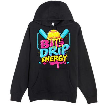 Softball Big Drip Energy Ice Cream Dripping Softball Premium Pullover Hoodie
