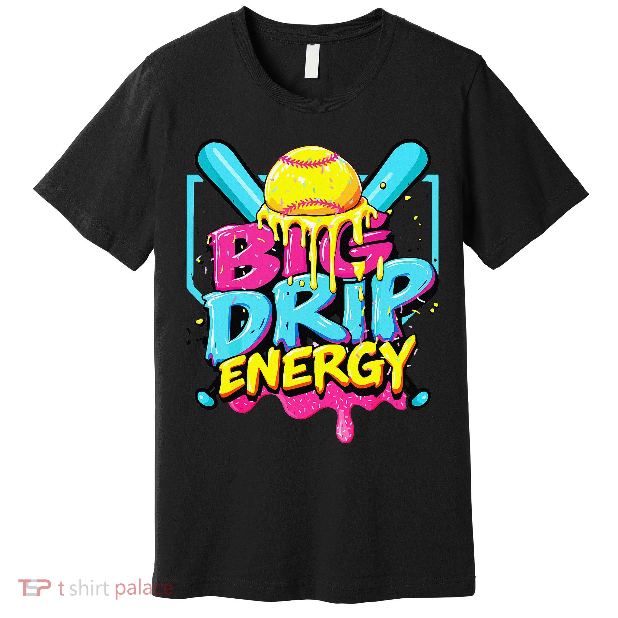 Softball Big Drip Energy Ice Cream Dripping Softball Premium T-Shirt