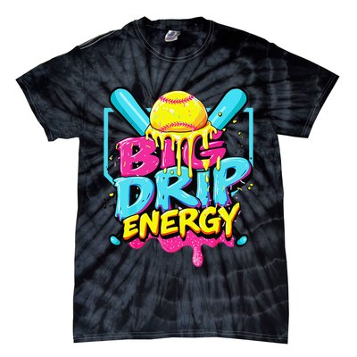Softball Big Drip Energy Ice Cream Dripping Softball Tie-Dye T-Shirt