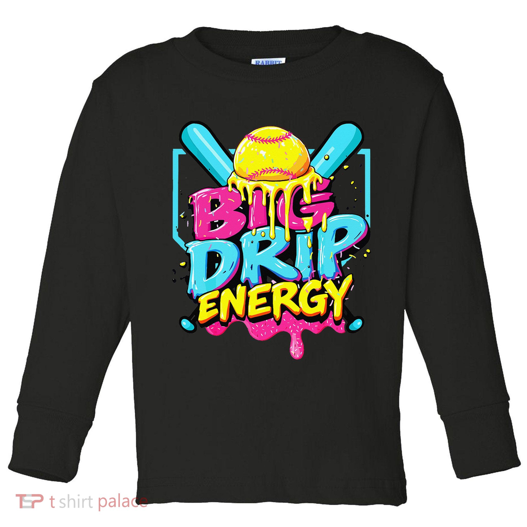 Softball Big Drip Energy Ice Cream Dripping Softball Toddler Long Sleeve Shirt