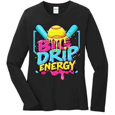 Softball Big Drip Energy Ice Cream Dripping Softball Ladies Long Sleeve Shirt