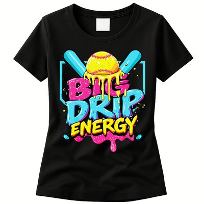 Softball Big Drip Energy Ice Cream Dripping Softball Womens T-Shirt