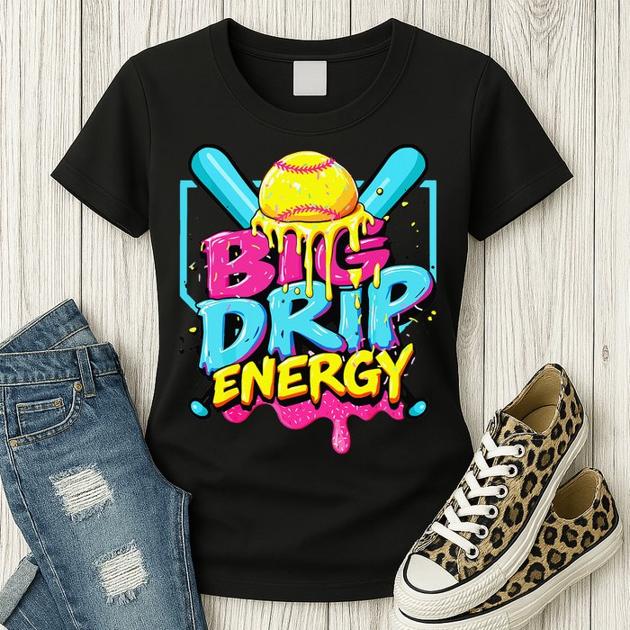 Softball Big Drip Energy Ice Cream Dripping Softball Womens T-Shirt