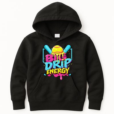 Softball Big Drip Energy Ice Cream Dripping Softball Kids Hoodie