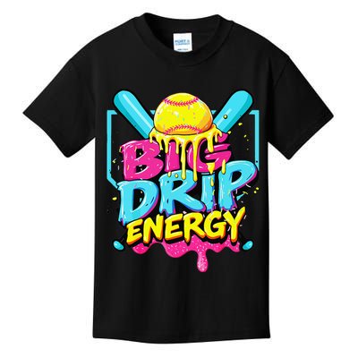 Softball Big Drip Energy Ice Cream Dripping Softball Kids T-Shirt